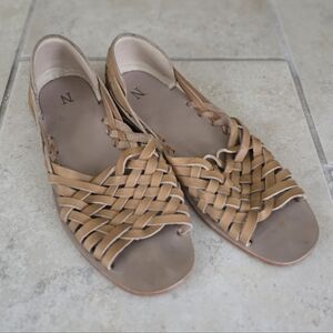 Woven Leather Open-Toe Sandals - Tan